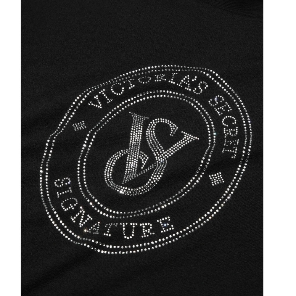 NWT | Victoria's Secret | Bling Sleep Tee Cotton SS Rhinestone | Black | M/Lg - Picture 2 of 5